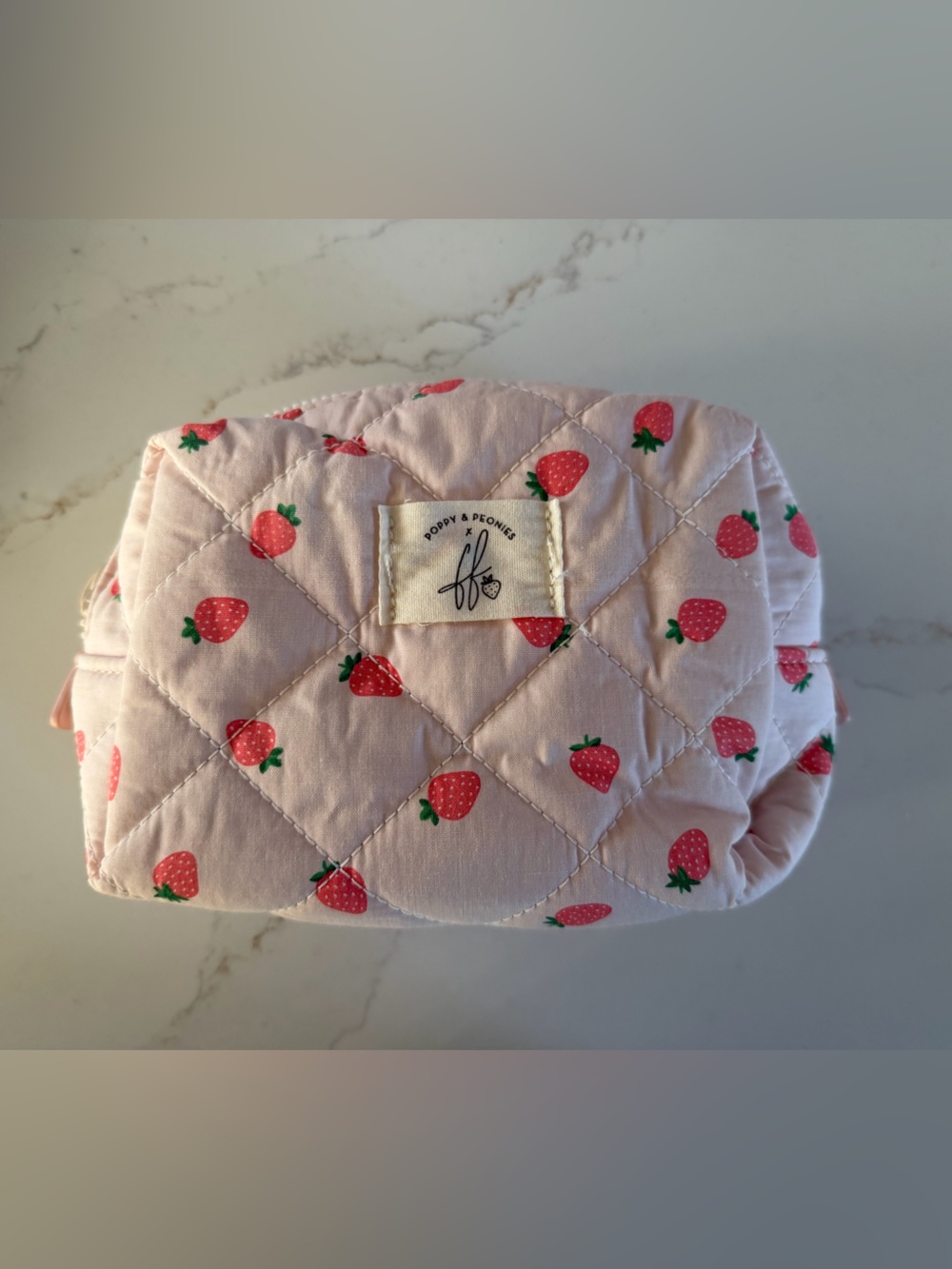 Poppy & Peony Quilted Strawberry Print Cosmetic Pouch